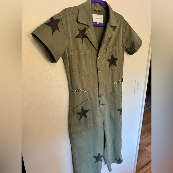 NEW Pistola Grover Jumpsuit Royal Honor Green Denim Stars Size XS NWOT - Picture 5 of 10